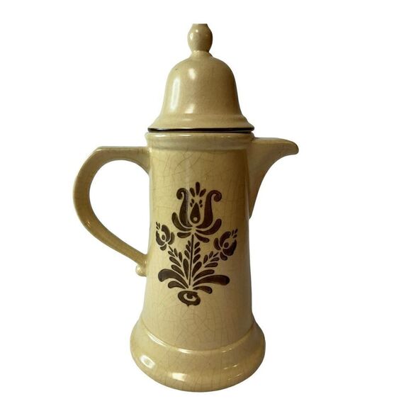 Vtg Kitchen Pfaltzgraff VILLAGE Coffee Tea Pot Distressed Stoneware Note Flaw - Picture 1 of 16